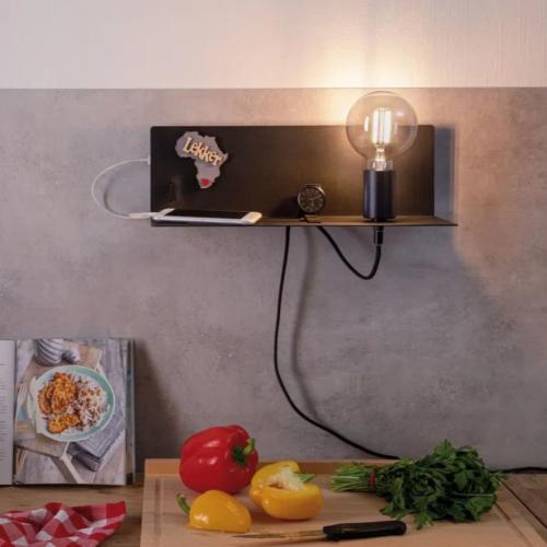 PAULMANN - Аплик с рафт  78920  DEVARA⚡E27⚡230V⚡max. 40W dimmable✴Черен