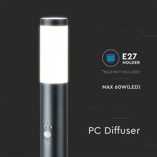 V-TAC - Е27 Градинска Лампа 110cm PIR Сензор Неръждавейка Стомана Сив IP44 SKU 8968 VT-838