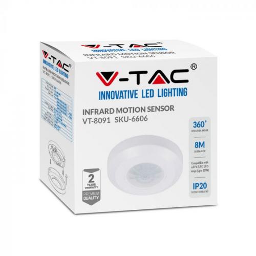 V-TAC - Инфраред Датчик за Движение Таван Бял 360° Мини SKU: 6606 