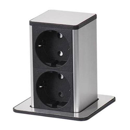 DIGITEL - Power outlet for surface mounitng Inox Black, 2xShuko POP UP