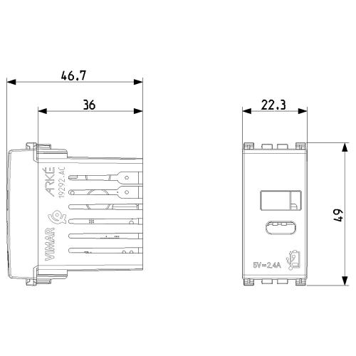 VIMAR - 19292.AC.M - A+C-USB supply unit 12W2,4A5V 1M Metal