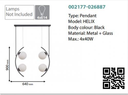 ZUMA LINE - ПЕНДЕЛ HELIX 4XE14 ЧЕРЕН/БЯЛ 4x40W 002177-026887