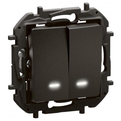 LEGRAND - 1-pole 2-circuits switch with backlight Black Niloe New NP2121BK