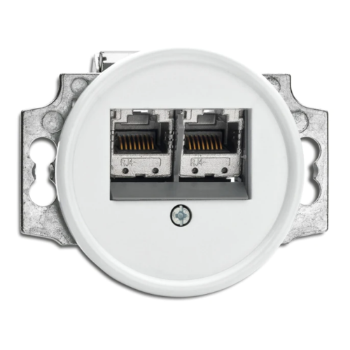THPG - Data outlet 2 x RJ45 Cat.6a Ø 7,0 cm Duroplast white 100726