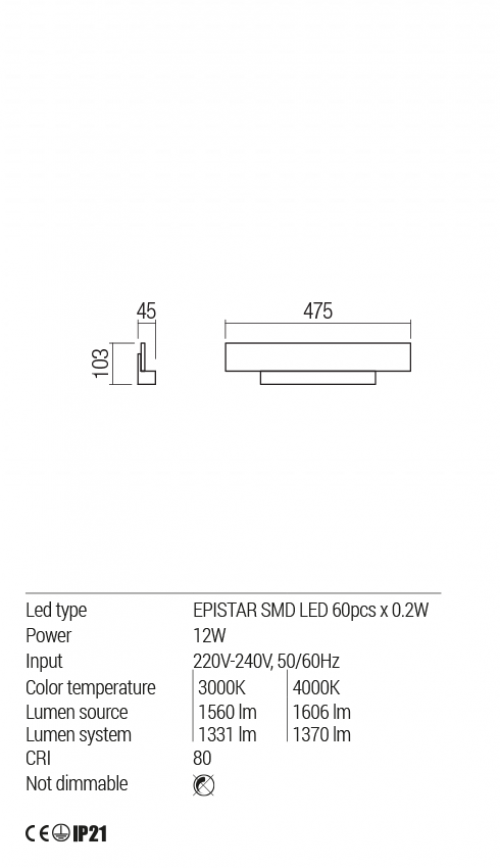 REDO GROUP - Аплик WELL 01-1927 AP  LED 12W 3000K