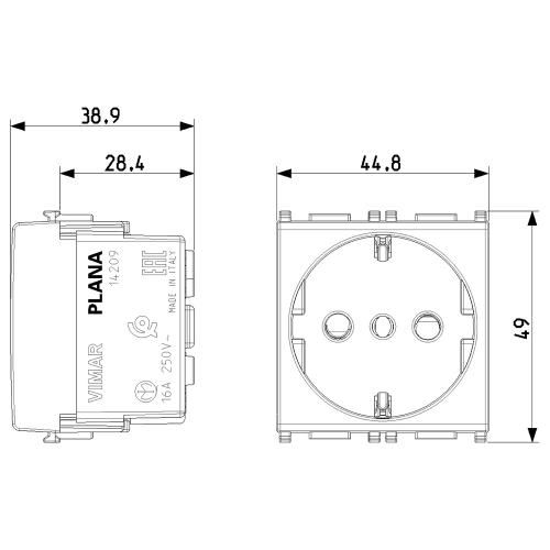 VIMAR - 14209 - 2P+E 16 A 250 V~ Контакт италиански стандарт P30 2M Бял PLANA