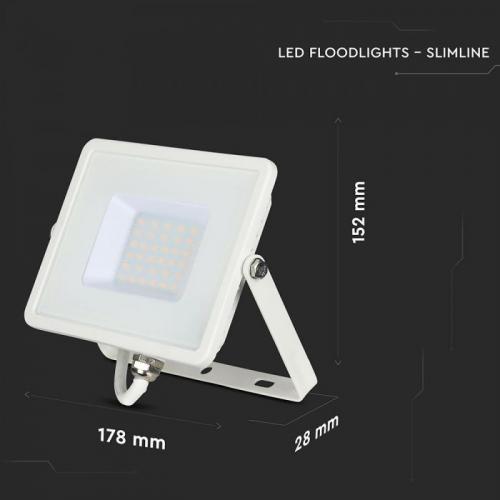 V-TAC - 30W LED Прожектор SAMSUNG Чип Бяла Светлина Бяло Тяло SKU: 405