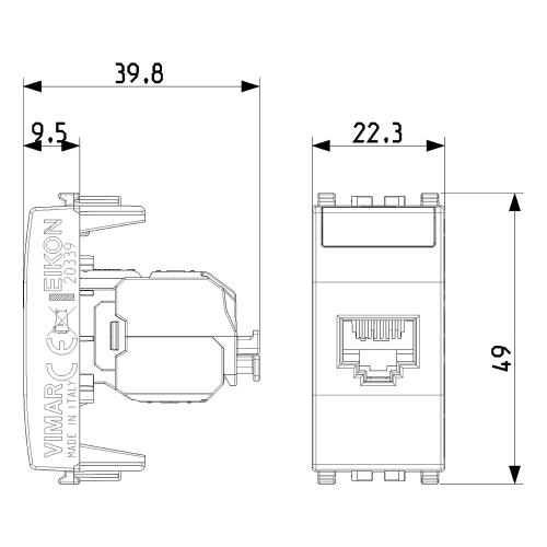 VIMAR - 20339.15 - RJ45 Cat6A Netsafe UTP Интернет розетка Сив EIKON