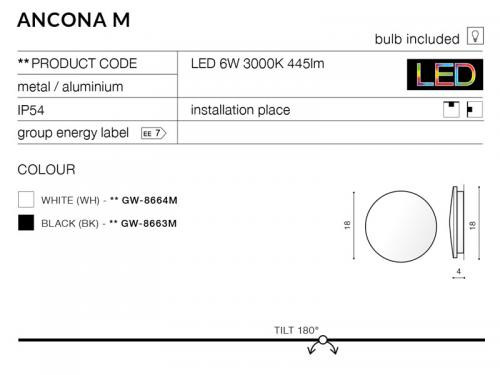 AZZARDO - LED  Фасаден аплик влагозащитен IP 54 черен ANCONA M GW-8663M / AZ2194