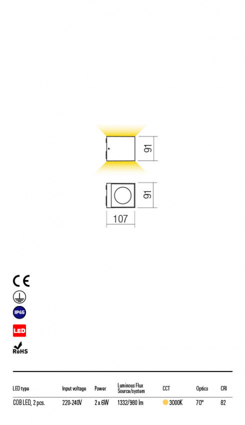 REDO GROUP - Луна за външен монтаж TEKO 90100 AP LED COB 2X6W IP65 MW 3000K