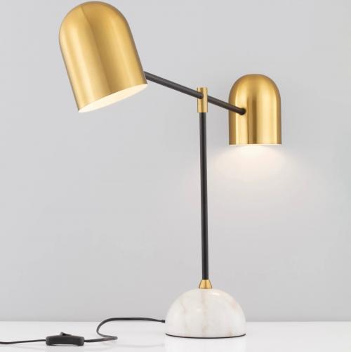 NOVA LUCE - Нощна лампа  Д:65, Ш:15, В:55 см.  9501231  NELA ⚡ Е27 ⚡ 2х12W ⚡ 100-240V ⚡ IP20 ✴ Черен/Злато/Мрамор 
