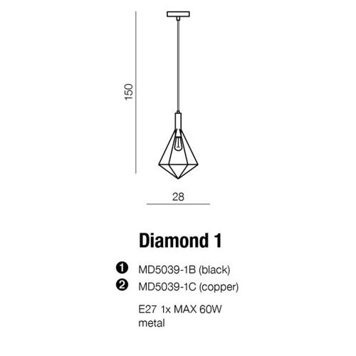 AZZARDO - Пендел DIAMOND 1 MD5039-1B-BK / AZ2139