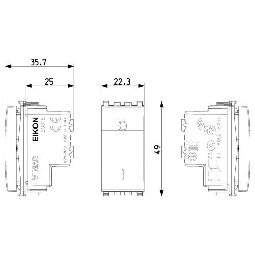 VIMAR - 20015 - 2P 16AX 1-way switch grey