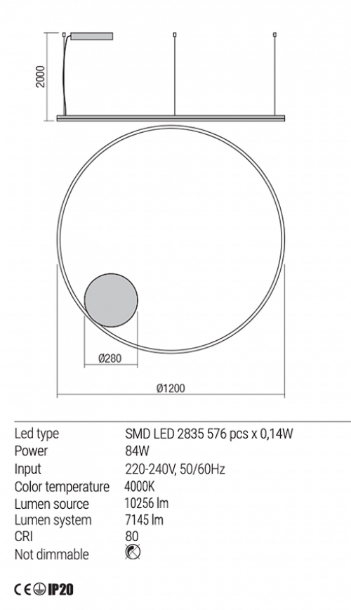 REDO GROUP - Пендел ORBIT 01-1964 LED 84W 4000K D1200 SAND BLACK