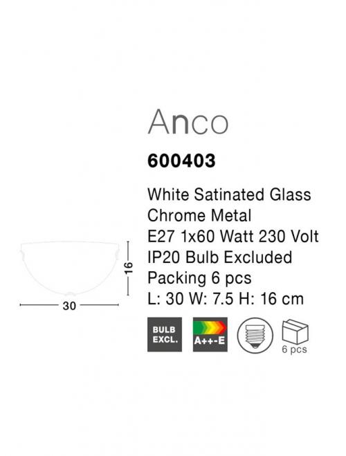 NOVA LUCE - wall luminaire ANCO 600403 E27 1x60W L:30 W:7,5  H:16cm