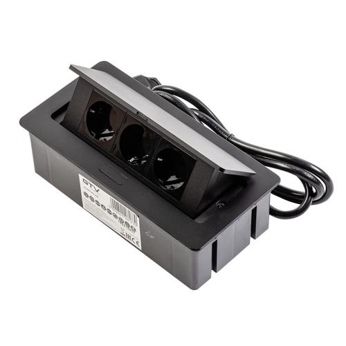 GTV Lighting - Контакт за вграждане в мебел метал черен AE-PBSC3GU-20N контакт тип френски стандарт 3бр.