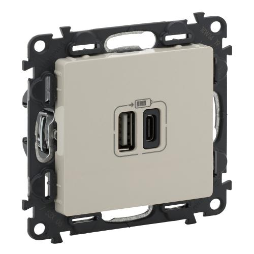 LEGRAND - Розетка 2хUSB A+C 5V 3A 15W за зареждане Valena Life крем 753206