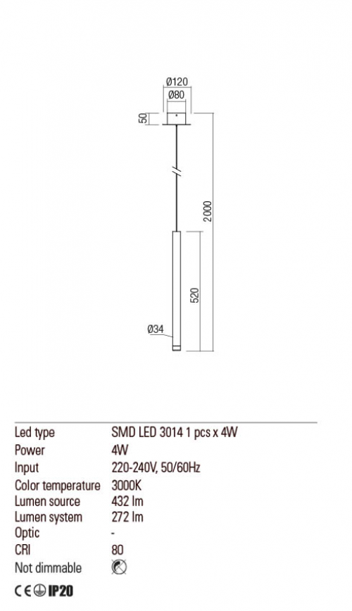 REDO GROUP - Пендел MADISON 01-2043 SU LED 4W 3000K SGD