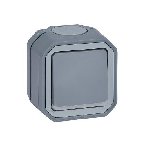 LEGRAND - 2-pole switch with indicator monobloc for surface mounting color Gray IP55 Plexo New 69726L