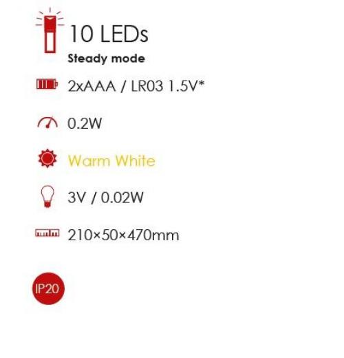 ACA LIGHTING - XTREGWW473A  LED ДЕКОРАТИВНА ЛАМПА  0.2W, с батерии, топла бяла светлина, вътрешно приложение IP20