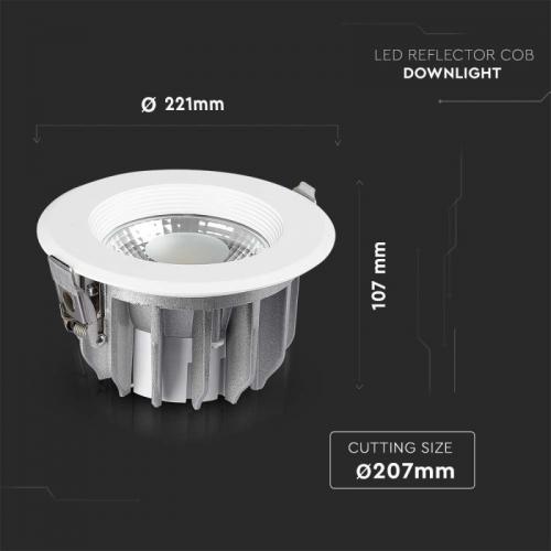 V-TAC - 30W LED COB Downlight Reflector A++ Round 3000K SKU: 211276 VT-26301