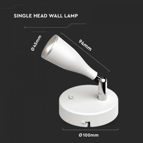 V-TAC - 4.5W LED Единична Спот Лампа 4000K Бяла С Ключ SKU: 218677