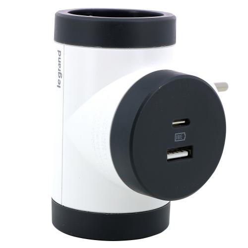 LEGRAND - 694522 Contact adapter 2x Shuko T-shaped rotating with USB A + C white Legrand