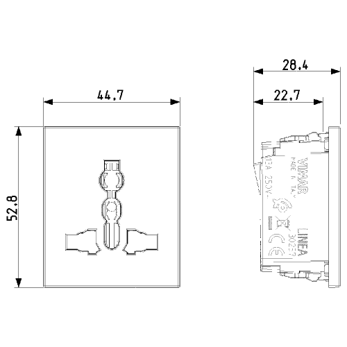 VIMAR - SICURY 2P+E 13 A 250 V~ multi-standard socket outlet, white - 2 modules 30257.B