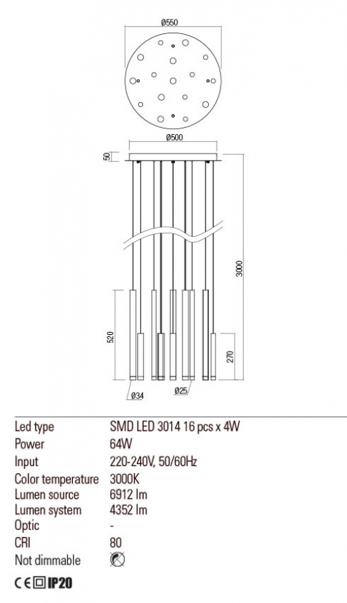 REDO GROUP - Пендел MADISON 01-2059 SU LED 64W 3000K RD SCP