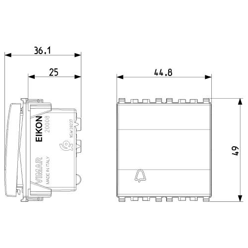 VIMAR - 20008.2.C - 1P NO 10A push button bell symb.2M grey
