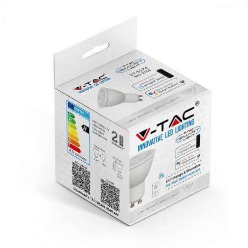 V-TAC - LED Крушка 4.5W GU10 Пластик SMART RGB + Топла и Студена Светлина SKU: 2750