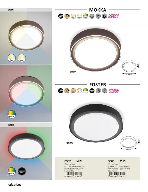RABALUX - Plafond with a dimmer, remote control and motion sensor FOSTER LED RGB 28W 2700–5000K 3283