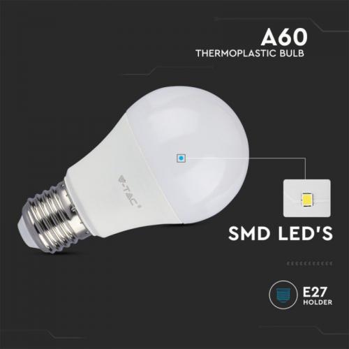 V-TAC - 10.5W A60 LED Plastic Bulb SAMSUNG Chip 3000K E27 SKU: 21177
