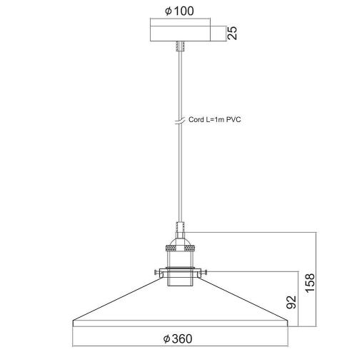 ACA LIGHTING - pendant luminaire KS1288P361BK 1XE27