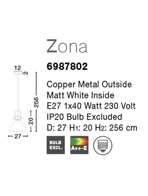 NOVA LUCE - Пендел ZONA 6987802 E27 1x40W IP20 Bulb Excluded D: 27 H:256 cm