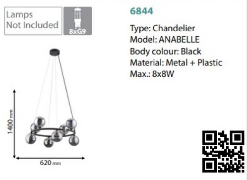 TKLighting - CHANDELIER ANABELLE 8XG9 BLACK 8x8W 6844