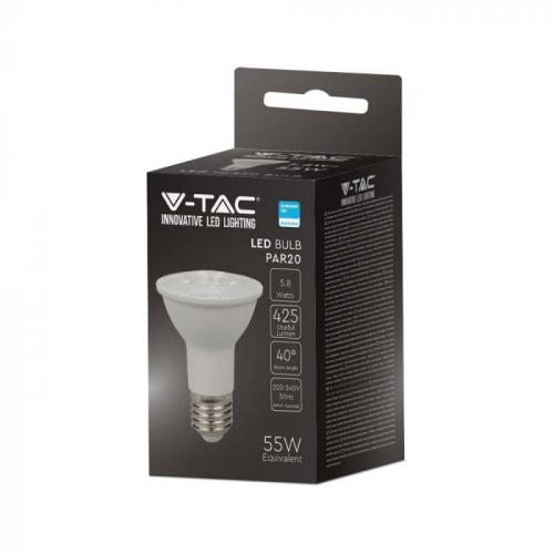 V-TAC - LED Bulb SAMSUNG Chip 5.8W E27 PAR20 Plastic 6500K SKU: 21149