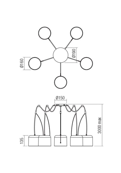 REDO GROUP - Пендел  DODO 01-1827  SU 5X42W E27 20/250cm WH