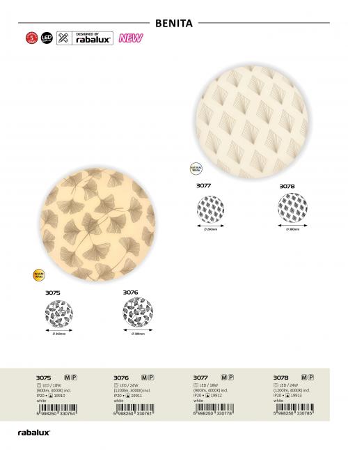 RABALUX - Plafond BENITA LED 4000K 18W 3077