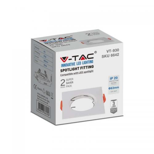 V-TAC - GU10 Корпус Квадрат бяла SKU: 6642