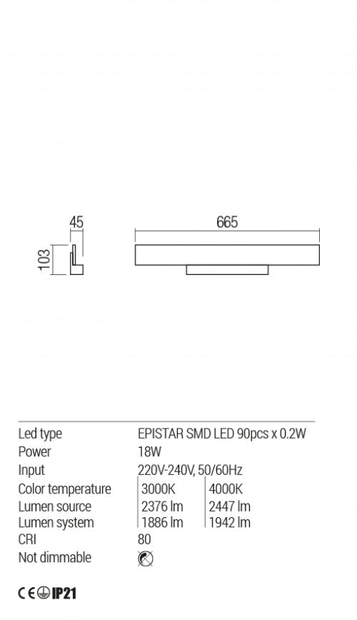 REDO GROUP - wall luminaire WELL 01-1928 AP LED 18W 3000K