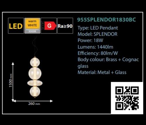 ELMARK - LED ПЕНДЕЛ SPLENDOR 18W 3000K 1440lm МЕСИНГ + КОНЯК 955SPLENDOR1830BC