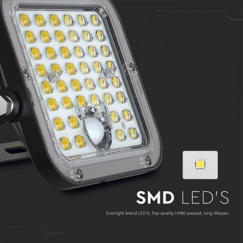 V-TAC - 10W LED Соларен Прожектор LiFePo Батерия 3.7V Черен 6000K SKU: 10313