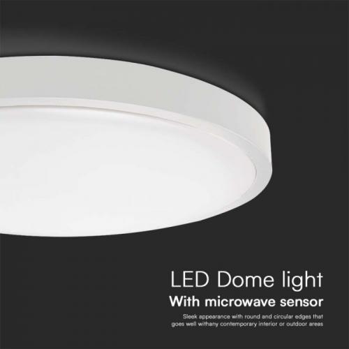 V-TAC - 18W LED Dome Light Round Microwave Sensor White Frame 4000K IP44 SKU: 76601