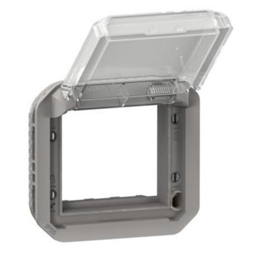 LEGRAND - Adapter for Mosaic 45x45mm with transperant cover mechanism color Grey IP55 Plexo New 69580L