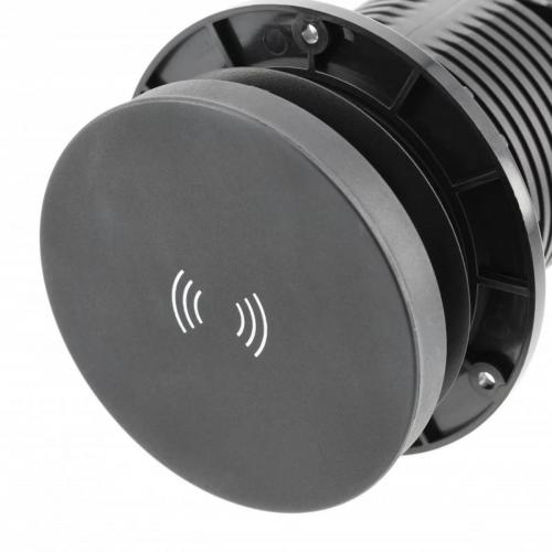 GTV Lighting - Контакт за вграждане в мебел CAMINO Pull-up 2x Schuko, USB A+C, безжично зарядно 10W, кабел 1,5 м, черен AE-BPW2SCAM-20