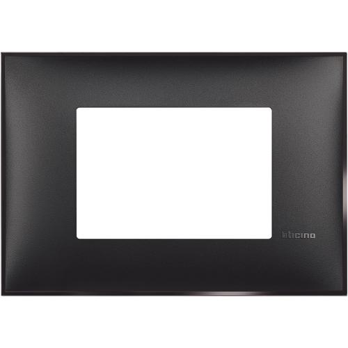 BTICINO - R4803BG cover plate - 3 centered module - Black satin