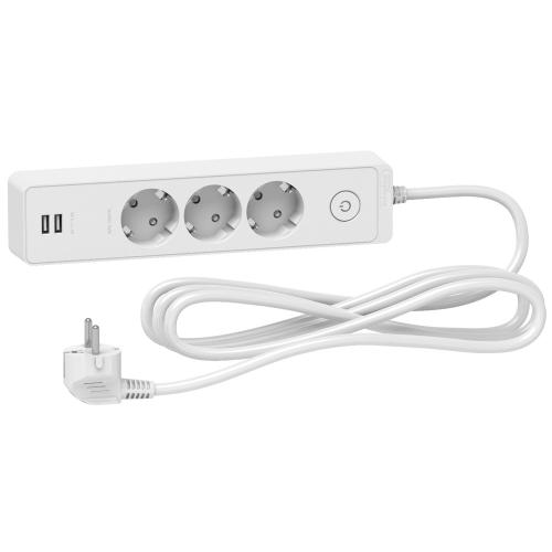 SCHNEIDER ELECTRIC - ST943U3W Unica разклонител шуко 3 гнезда, 2х USB, 3м, ключ- бял