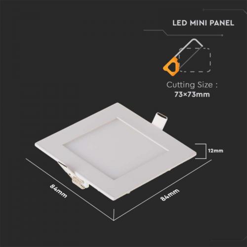 V-TAC - 3W LED Premium Panel Downlight Square 3000K SKU: 216295