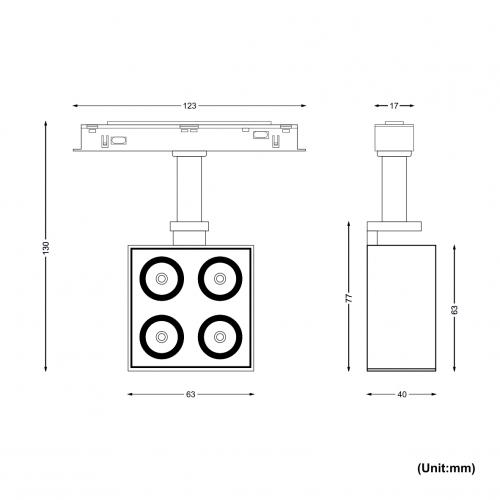 POLARIS LIGHTING - Магнитен спот за шина черен PL1031 Four Eyes 23mm 6W 80lm/W 960lm 3000K